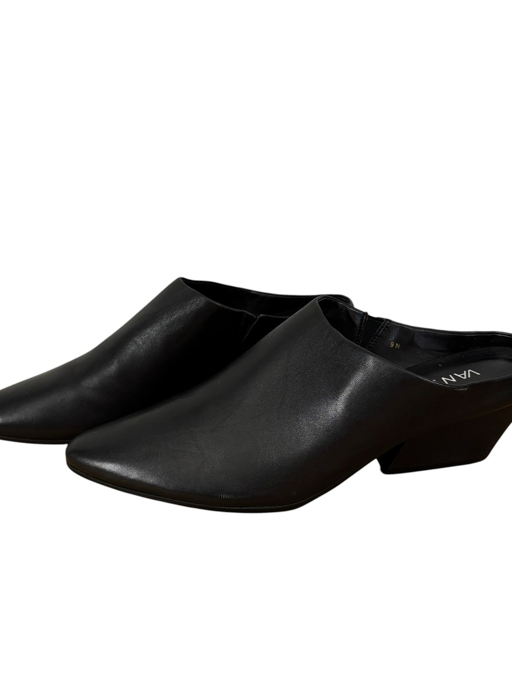 VANELI women’s black leather mules narrow width size 9 N shoes